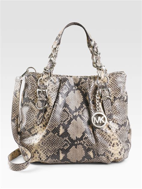 sacoche michael kors orange gunmetal monogramme|Monogramme Python Embossed Leather Tote Bag .